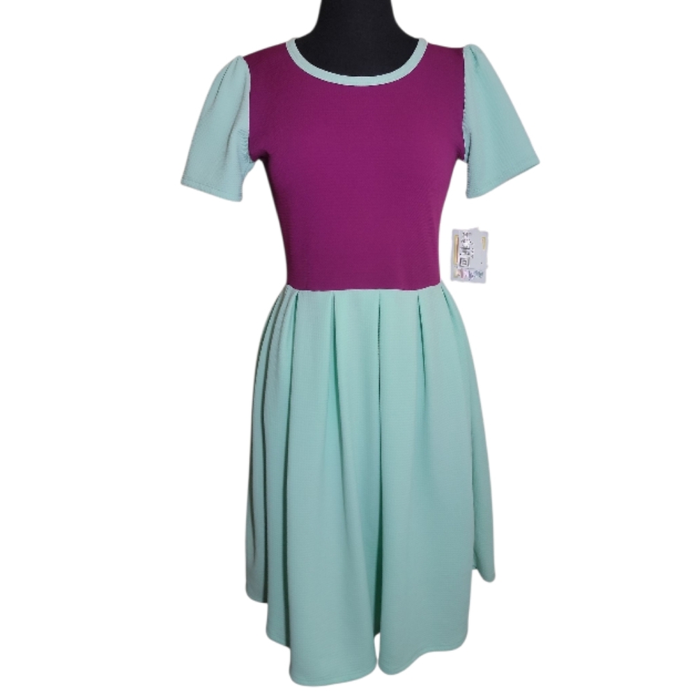 Lularoe Amelia fit flare pleated short sleeve dress with pocket size medium